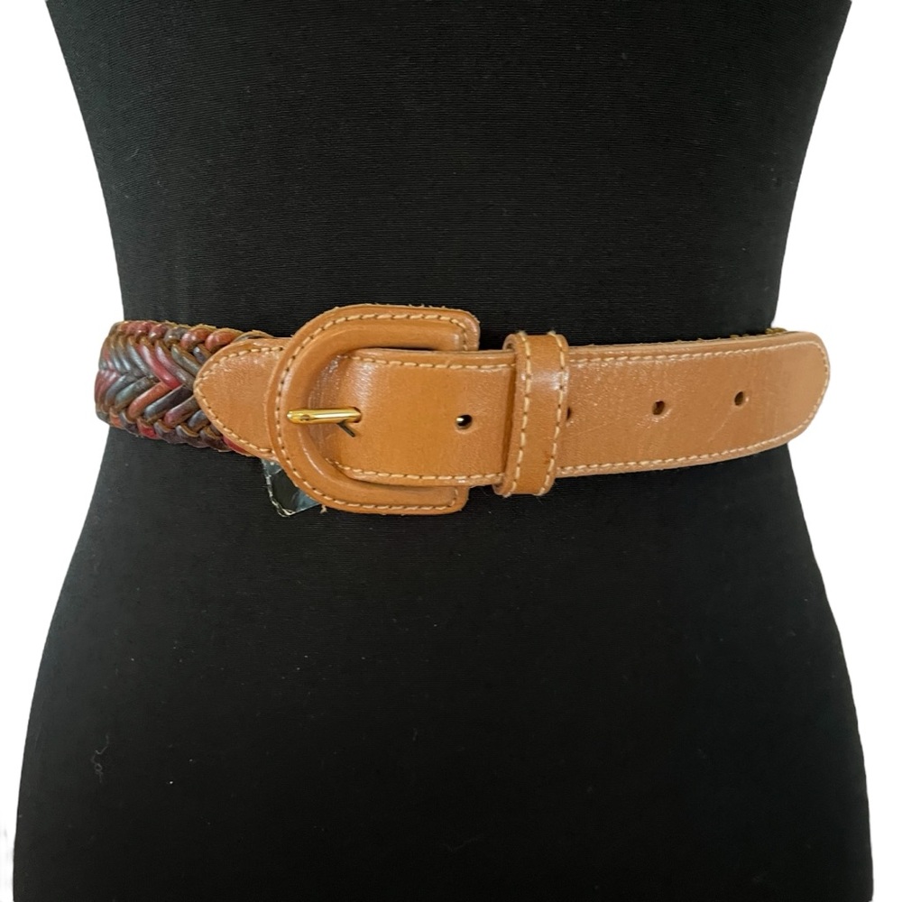 90s Vintage deadstock genuine leather braided multicolor leather belt XS - Picture 2 of 9